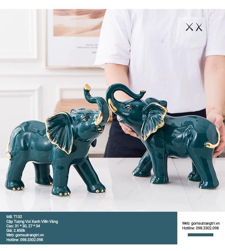 CẶP TƯỢNG VOI XANH VIỀN VÀNG